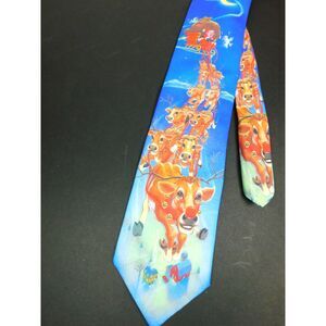 Vintage Ralph Marlin Tie Necktie Rudolph Cow Sleigh Santa 1994